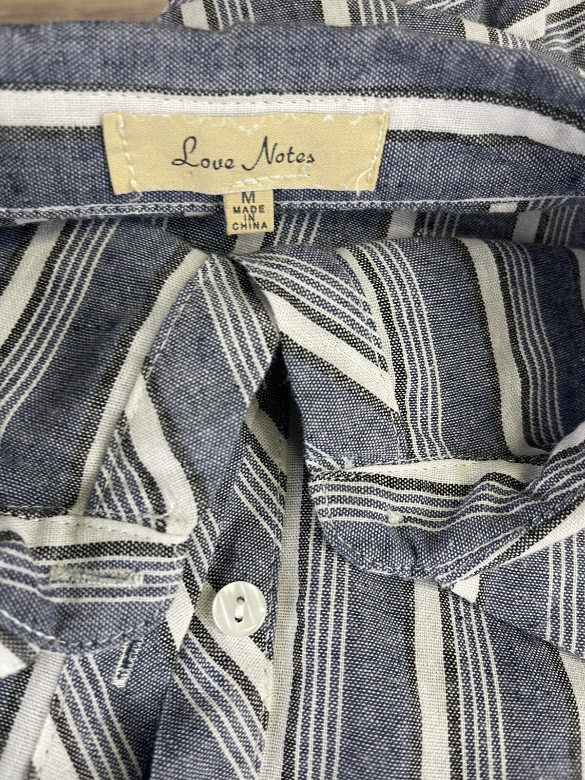 Love Notes Medium Button Front Blouse Blue White … - image 9