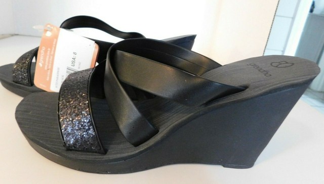New Women's Size 8 Grendha Black Shoes /Sandals Wedge Heal Strappy Slip On | eBay