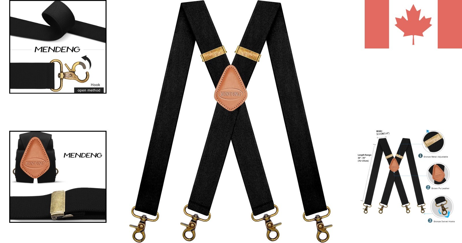 Men's Premium Suspenders - Heavy Duty, Soft & Comfortable with Vintage Hooks image 2