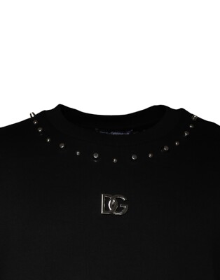 DOLCE & GABBANA Sweater Black Logo Stud Pullover Sweatshirt