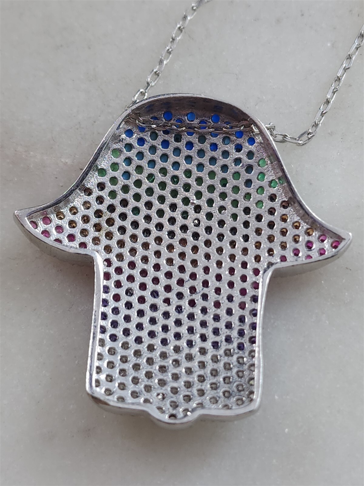 Solid Sterling Silver Rainbow Gemstone Hamsa Hand… - image 3