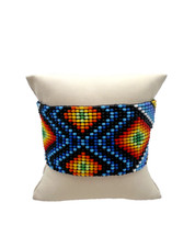 Handmade Beaded Cuff Bracelet with Geometric Tribal Pattern   Colorful  Bold