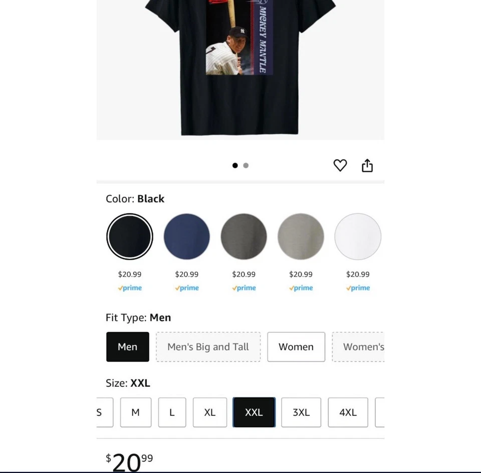 Camiseta Gráfica Para Hombre XXL Mickey Mantle Yankees MLB Camiseta para Fanáticos de Béisbol Foto 2 de 3