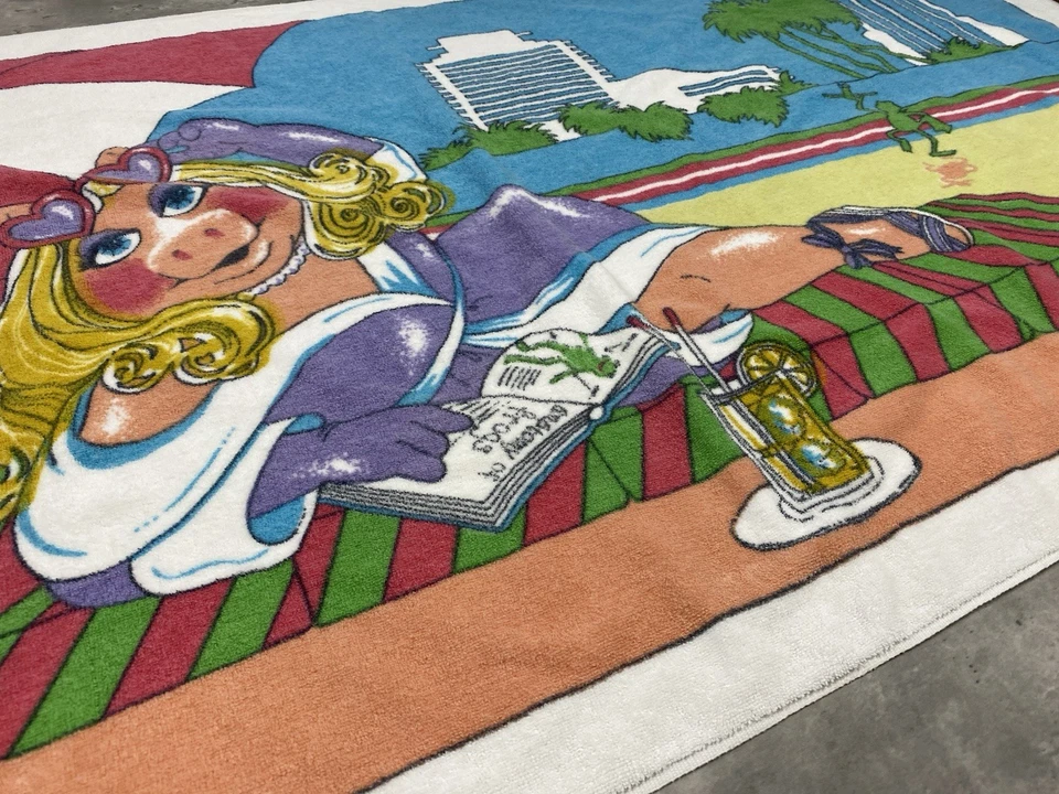 Toalla de playa vintage 1980 Miss Piggy esquí acuático Kermit Frog Martex Pepperell años 80 Foto 3 de 4