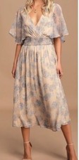 Lulus XXS Blue Floral Chiffon Subtle Romance Flutter Slv Peasant Cottagecore