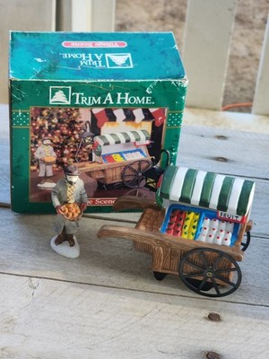 Trim A Home Village Scene Fruit Bread Stand Cart w/ Figure K Mart Holiday Season