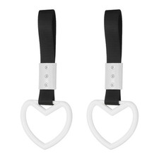 2 Pcs Heart Shaped Car Handle Straps, White Black Strap 