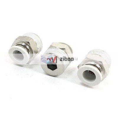 3 Pcs 1/2'' PT Male Thread to 10mm Tube Push in Connect Straight Quick Fittings K