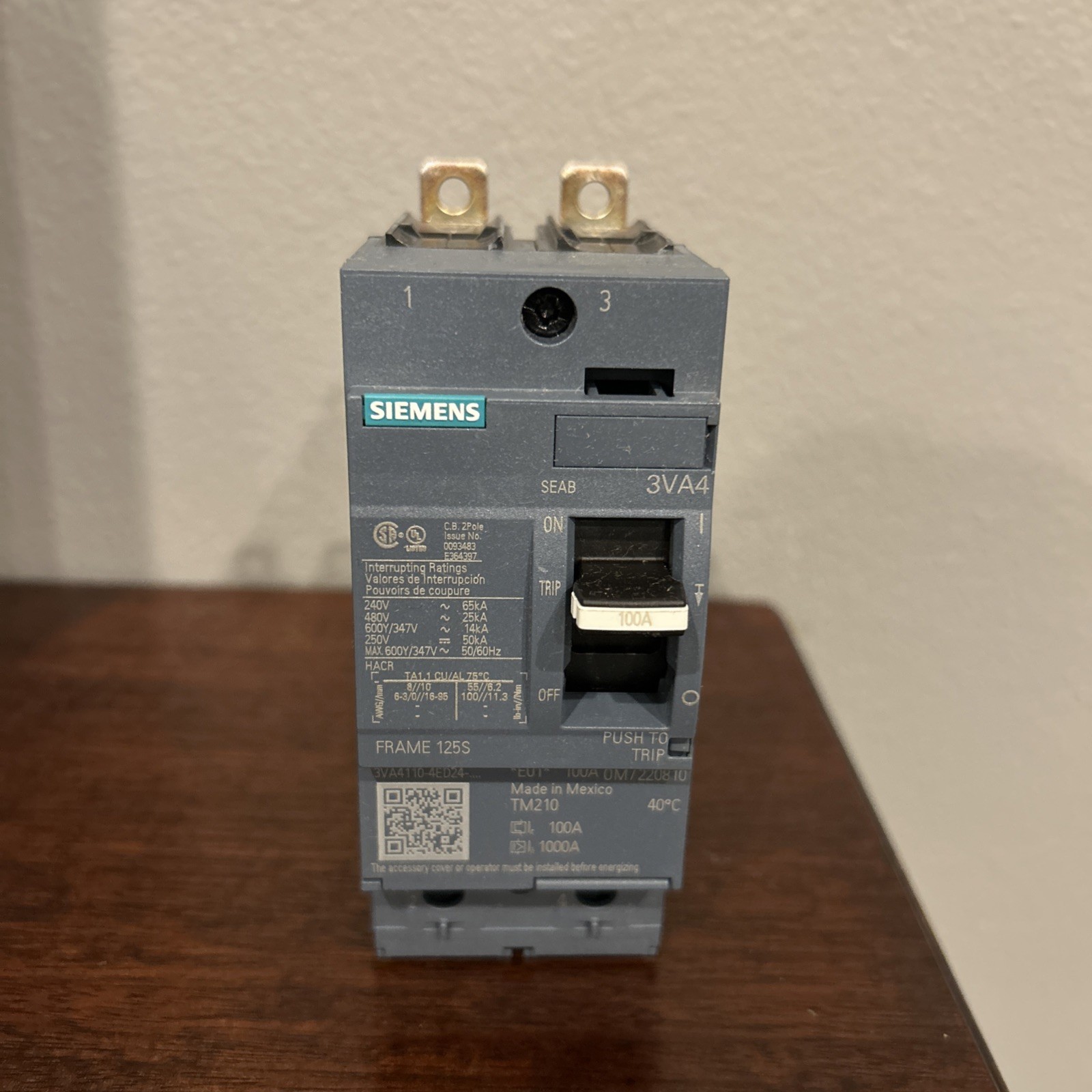 Siemens 3VA4110-4ED24-0AA0 100A 2P Circuit Breaker