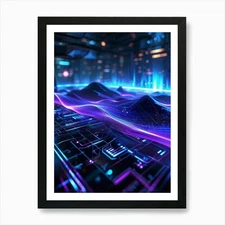Futuristic Ai Network Interlaced Wi Framed Wall Art Poster Canvas Print Picture