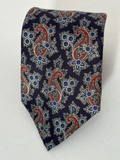 Vintage Christian Dior Paisley Men's Tie Navy Red 100% Italian Silk- Made In USA