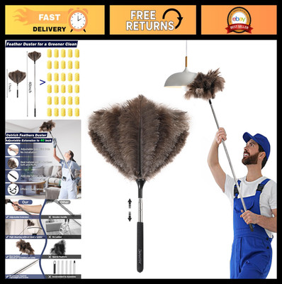 Extendable 40'' Ostrich Feather Duster - Fluffy Long Handle for Cleaning Fans, La