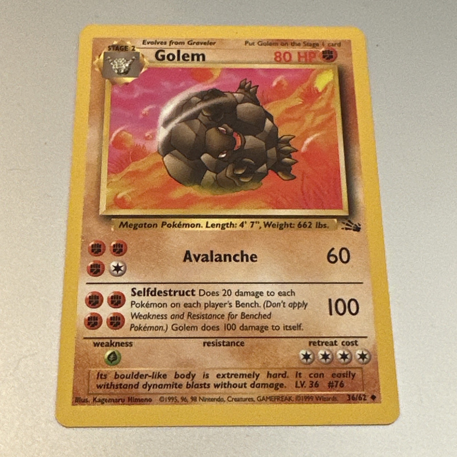 Pokemon TCG Golem Fossil 36/62 WOTC 1999 Non Holo Unlimited LP Buy 3 Get 2 Free