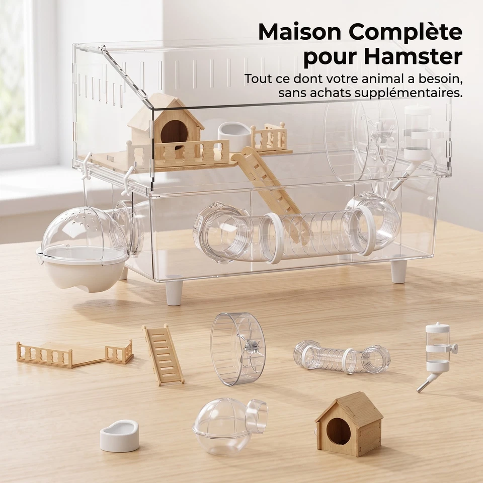 Cage Rongeur Transparente 2 Niveaux pour Hamster et Hamster Russe, hamster cage - Photo 3/4