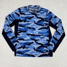 Coolibar UPF 50 Youth Mock Neck Long Sleeve Shirt Size XL Blue Camo Print