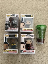4 Funko Pop Star Wars The Mandalorian Figures + Bobafett Sipper Lando Cara Poe