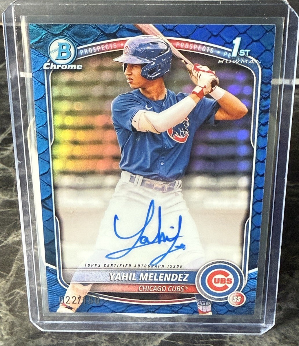 2025 Bowman Chrome - Yahil Melendez 1st Blue Reptilian /150 Auto #CPA-YM Cubs