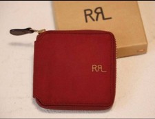 RRL Ralph Lauren Oilcloth Cotton Around-zip Wallet Logo Embroided Red New