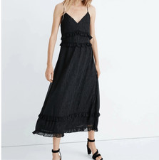 Madewell Cami Midi dress 2 Black Metallic Shimmer Ruffle Trim Long Flowy Formal