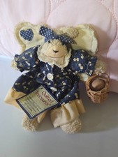 Quilted Treasures Angel Bear Terry Cloth Stuffed Beige Blue Dress W Basket