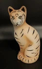 Fenton Opal Satin Hand painted Tiger Cat Figurine signed by D Caplinger