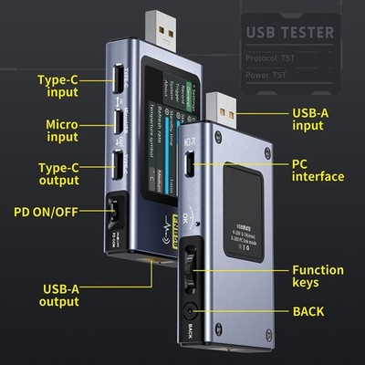 FNB58 USB Tester mit großem LCD-Display zur Spannungs- und Strommessung