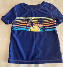 Tommy Bahama Boys Short Sleeve Rash Guard XS 4 Blue Sunset Palm Tress