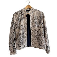 Chico's beaded embroidered blazer tan black silk open lightweight lined 1 US M