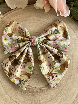 Handgefertigte Blumen Hase Kaninchen Mädchen Matrose Schleife Haarspange 5,5'' Ostern