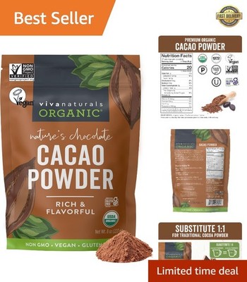 Organic Unsweetened Cacao Powder 8 oz   Pure Rich Flavor for Baking & Smoothies
