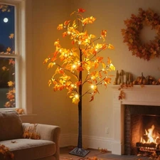DR.DUDU 5 FT Fall Decorations for Home, Lighted Maple Tree with LED... 