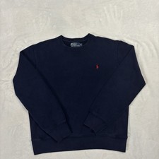 Polo Ralph Lauren Sweatshirt Mens Medium Navy Crewneck Fleece Pullover Red Pony