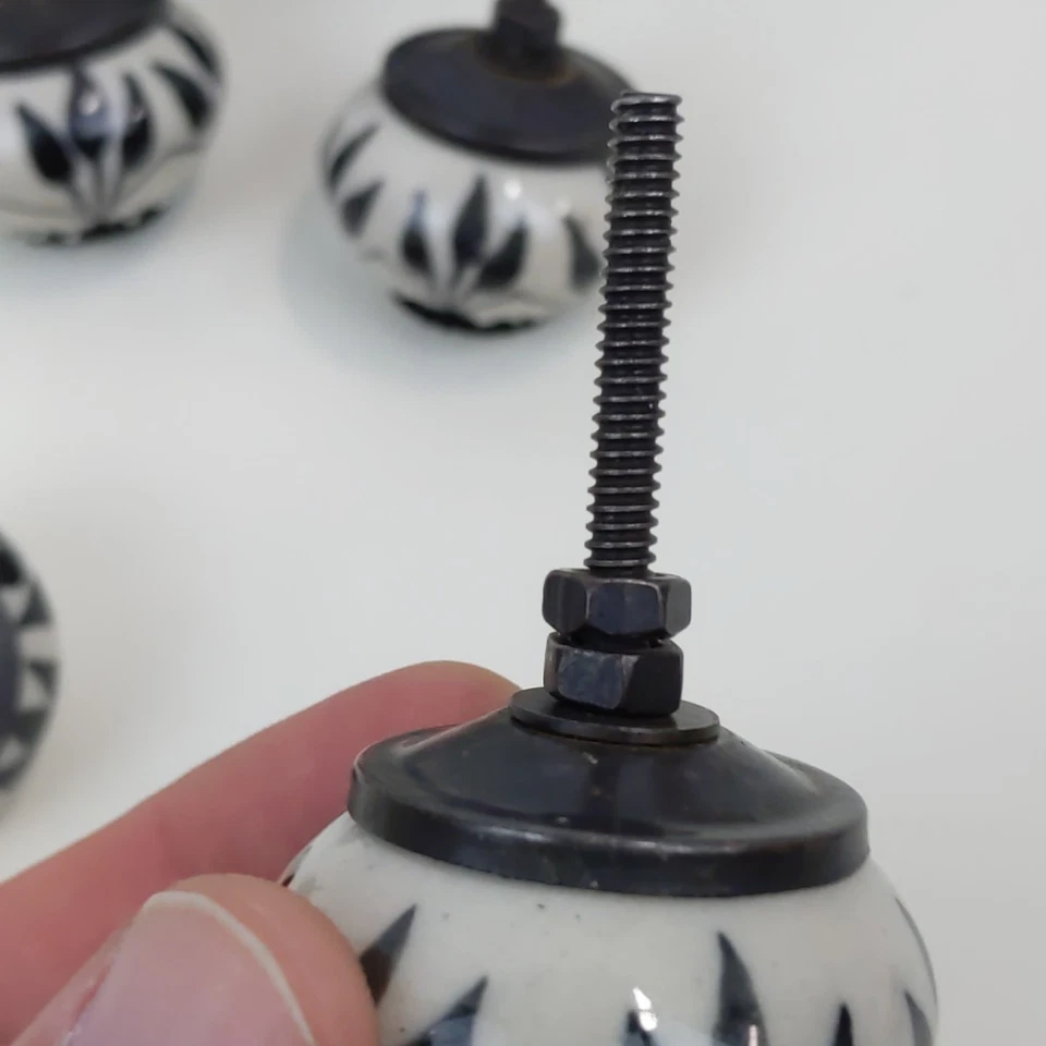 Set of 8 Black White Ceramic Flower Drawer Knobs Pulls Vintage Style Cabinet - Image 2 of 4