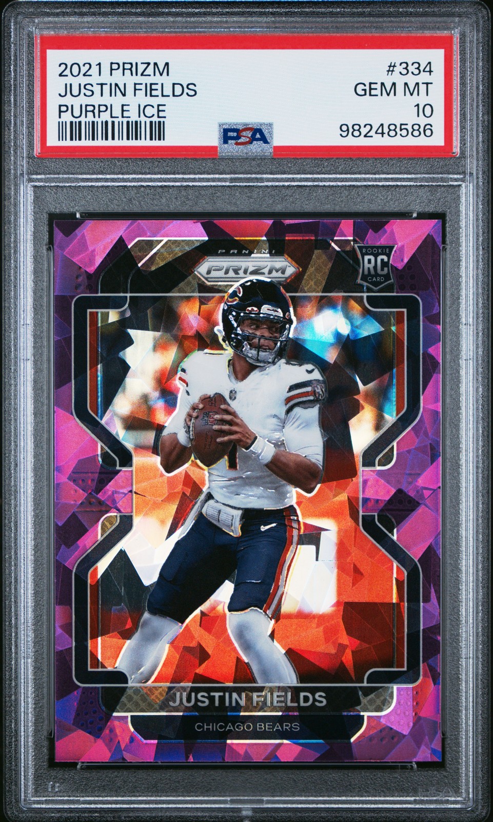2021 PANINI PRIZM PURPLE ICE #334 JUSTIN FIELDS ROOKIE RC 200/225 PSA 10