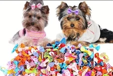 100 PC Assortment Varies Pet Bow Hair Ties Elastic Bands New 1.5" Free Ship 66