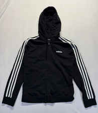 Adidas Essentials Hoodie Womens Medium Black White 3 Stripes Full Zip Athleisure