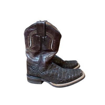 Roper Western Boots Kids Brown Faux Croc Square Toe Zipper SIZE 4
