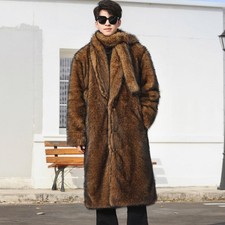 Men's Winter New Loose Faux Fox Fur Coat Warm Plush Jacket Outerwear Trench Coat