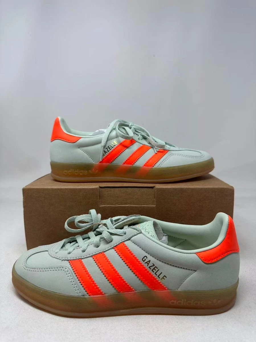 adidas gazelle silver green womens adidas Gazelle Indoor Linen Green Solar Orange (W)