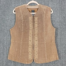 Outbrook 100 Leather Suede Vest Womens L 12/14 Faded Brown Western Embroidered
