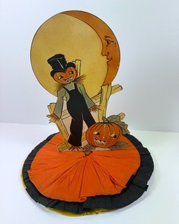 Large vintage C.A. Reed Halloween scarecrow table centerpiece crepe paper base