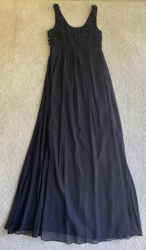 Betsey Johnson Dress 6 Black 100% Silk Tank Maxi Flower Beaded Empire Waist - Picture 1 of 14