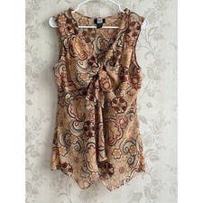 Vtg Y2k Tank Top Sz L babydoll asymmetrical Sheer fairy grunge Floral indie