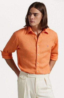 Polo Ralph Lauren Orange LINEN Long Sleeve Classic Fit Button Down