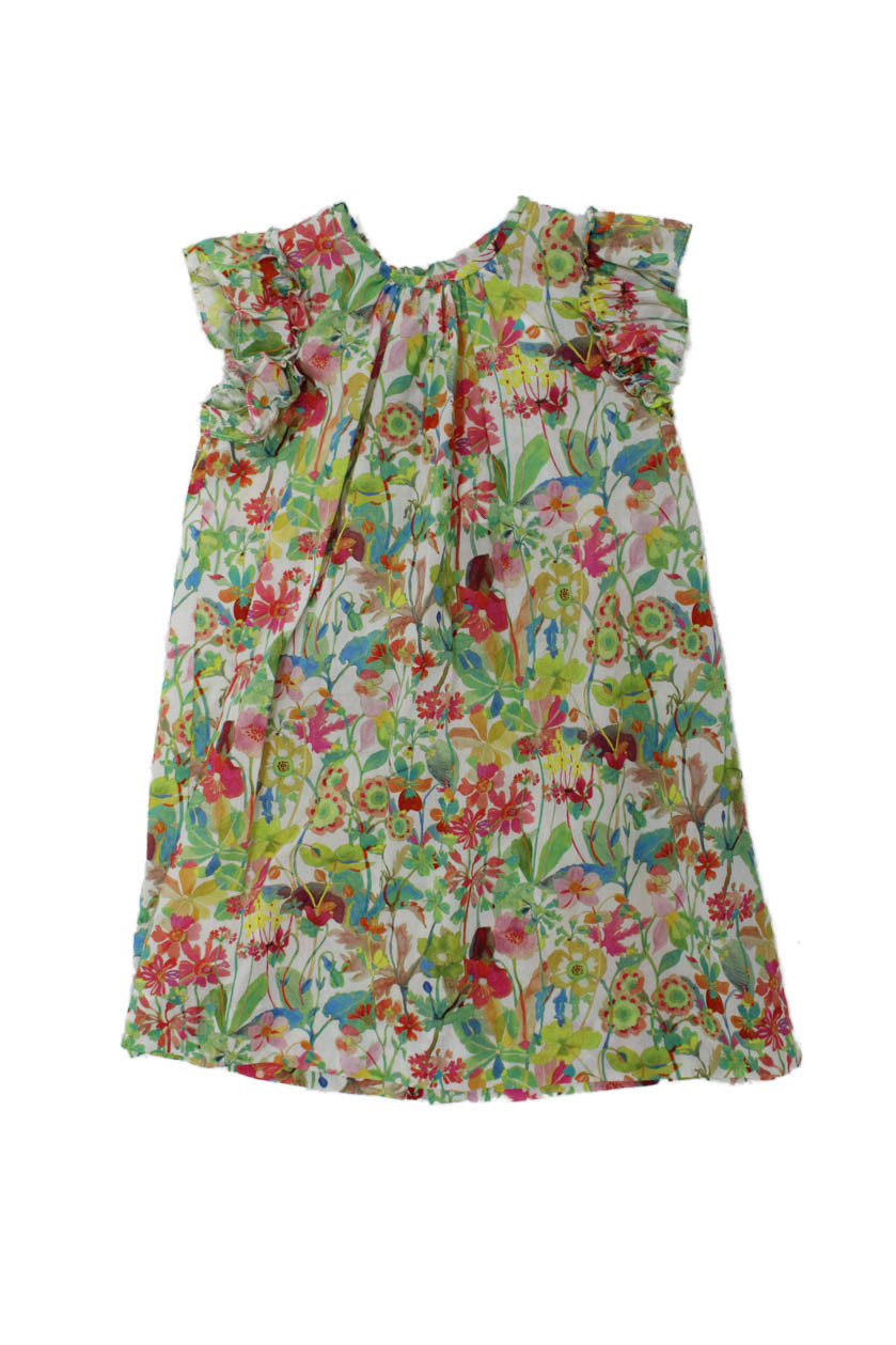 Bonpoint Girls Cap Sleeve Crew Neck Floral Dress White Green Cotton Size 2Free Shipping in US $100+ Orders | $6.95 Orders Below