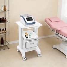 3 Tiers Lab Medical Carts Mobile Cart with 1 Drawers 1 Top Tray White Abs