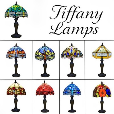 Tiffany Stil Buntglas Tischlampe Handarbeit Vintage Nachttisch Leuchte