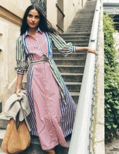 *SALE* BNWT Boden Clara Cotton Maxi Shirt Dress Sz 12 Petite, Multi Stripe