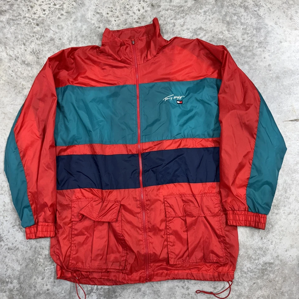 Vintage Tommy Hilfiger Jacket Mens XL Red Nylon Colorblock Windbreaker 90s - Image 2 of 4
