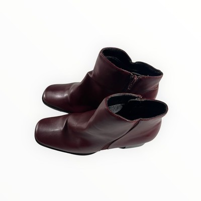 Basic Editions Women's Burgundy Ankle Boots Side Zip Block Heel Square Toe